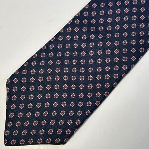 Pride of England Men Navy Blue Silk Tie Floral Medallion Dark Academia Retro Vtg
